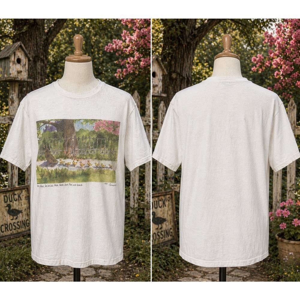 VTG Mrs Mallard Ducks Tee by Caswell Large Whimsical Garden Art Shirt Ducklings